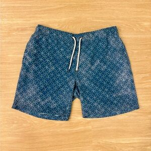 Faherty Swim Trunks Size L Blue Geometric 7” Inseam Lined Pocket Coastal Beach